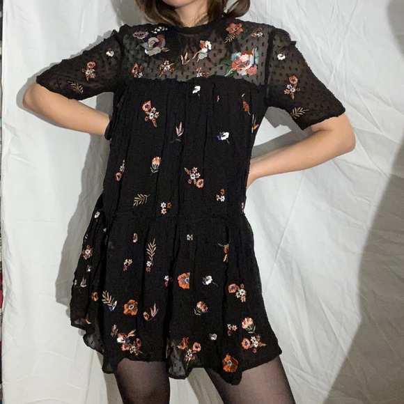 Zara Women Embroidered Dotted mesh Dress - Picture 3 of 13